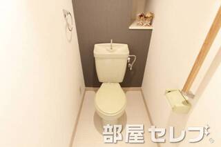 お洒落な棚の付いたトイレです。