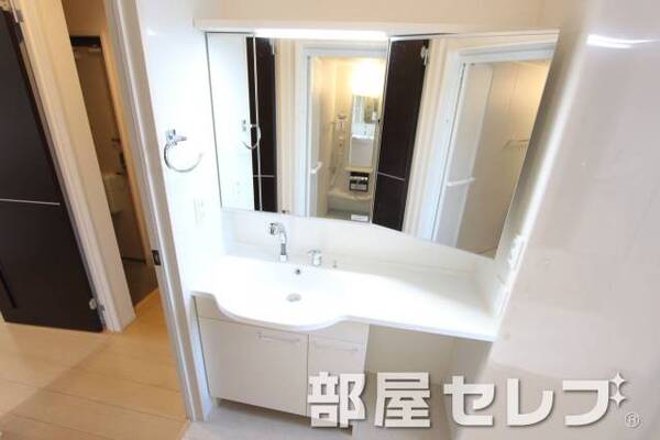 大きく、きれいな洗髪洗面化粧台です。