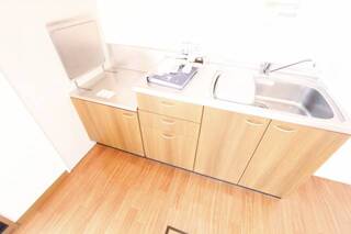 お好きなコンロを置けます段落ちキッチン。102号室の写真です。