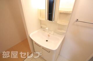 棚が多い独立洗面台です。