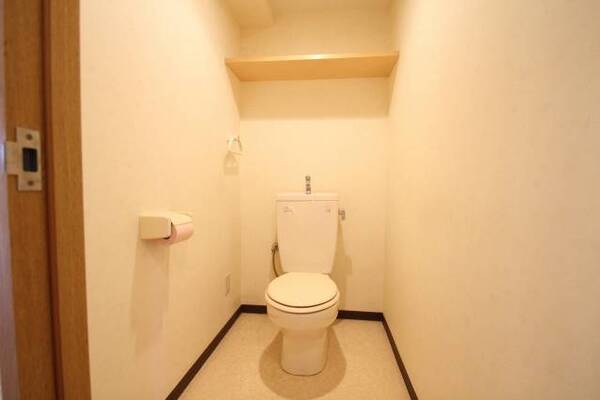トイレには嬉しい天井棚付き　トイレットペーパーや清掃用具をしまえます